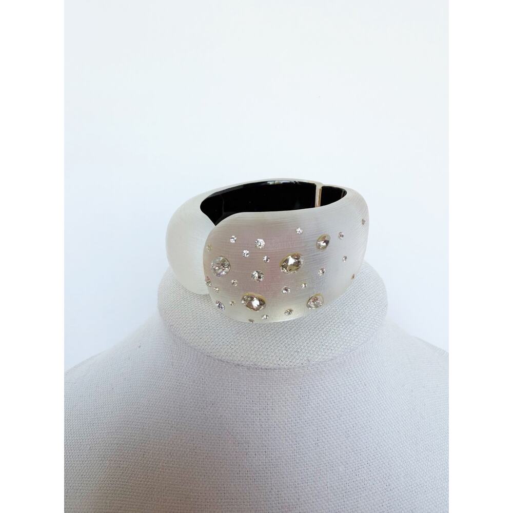 Alexis Bittar White Resin & Crystal Pave Hinged Statement Cuff Bracelet - Picture 3 of 16